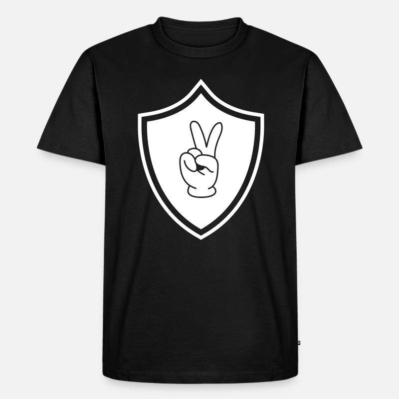 Peace Hand Comic Wappen - Männer Premium Bio T-Shirt - Schwarz