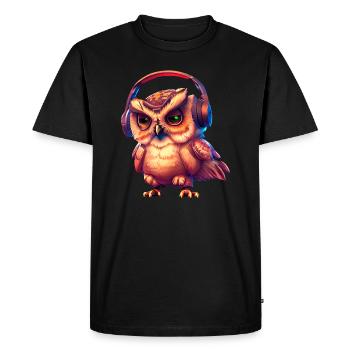 Hibou avec écouteurs - T-shirt Premium bio Homme - noir - Devant - Nico (187cm)