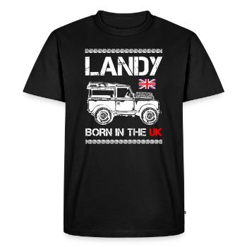 Landy Born In The UK - Men's Premium Organic T-Shirt - black - Front - Nico (187cm)