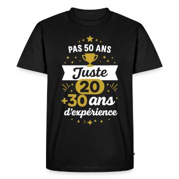 Cadeau d'anniversaire 50 ans – Juste 20 Humour - T-shirt Premium bio Homme - noir - Devant - Nico (187cm)