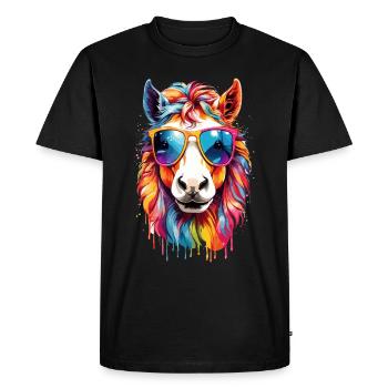Poney soleil arc-en-ciel : cheval coloré - T-shirt Premium bio Homme - noir - Devant - Nico (187cm)