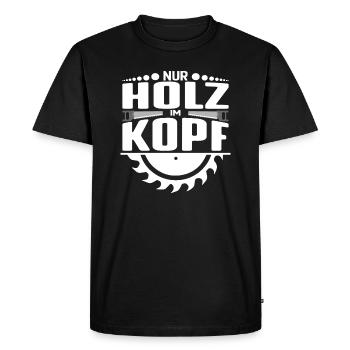 Holz im Kopf - Schreiner, Zimmerer - Männer Premium Bio T-Shirt - Schwarz - Vorne - Nico (187cm)