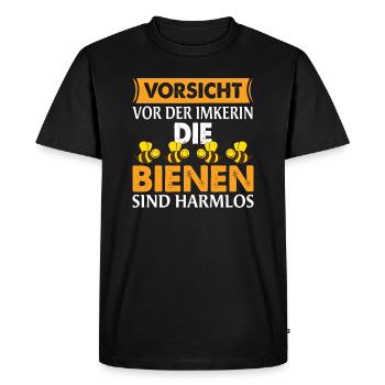 Vorsicht vor der Imkerin - Honig Bienen - Männer Premium Bio T-Shirt - Schwarz - Vorne - Nico (187cm)