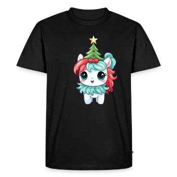 Christmas unicorn with fir tree and - Men's Premium Organic T-Shirt - black - Front - Nico (187cm)