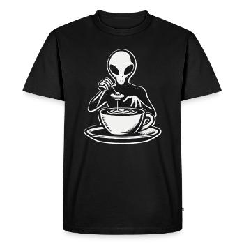 Alien Barista Silhouette with UFO Coffee - Men's Premium Organic T-Shirt - black - Front - Nico (187cm)