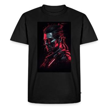 Neon Cyber Warrior Portrait #2 - Männer Premium Bio T-Shirt - Schwarz - Vorne - Nico (187cm)