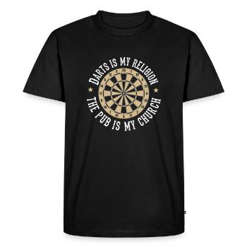 Darts religion - Pub, Dart, Geschenk, Dartboard - Männer Premium Bio T-Shirt - Schwarz - Vorne - Nico (187cm)