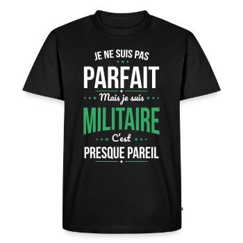 Je ne suis pas parfait mais je suis militaire - T-shirt Premium bio Homme - noir - Devant - Nico (187cm)
