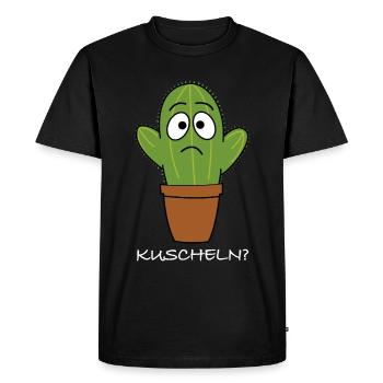 Kuscheln | Kaktus, lustige Bilder, lustige Sprüche - Männer Premium Bio T-Shirt - Schwarz - Vorne - Nico (187cm)