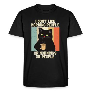 I Hate Morning People Café Chat Cat cadeau - T-shirt Premium bio Homme - noir - Devant - Nico (187cm)
