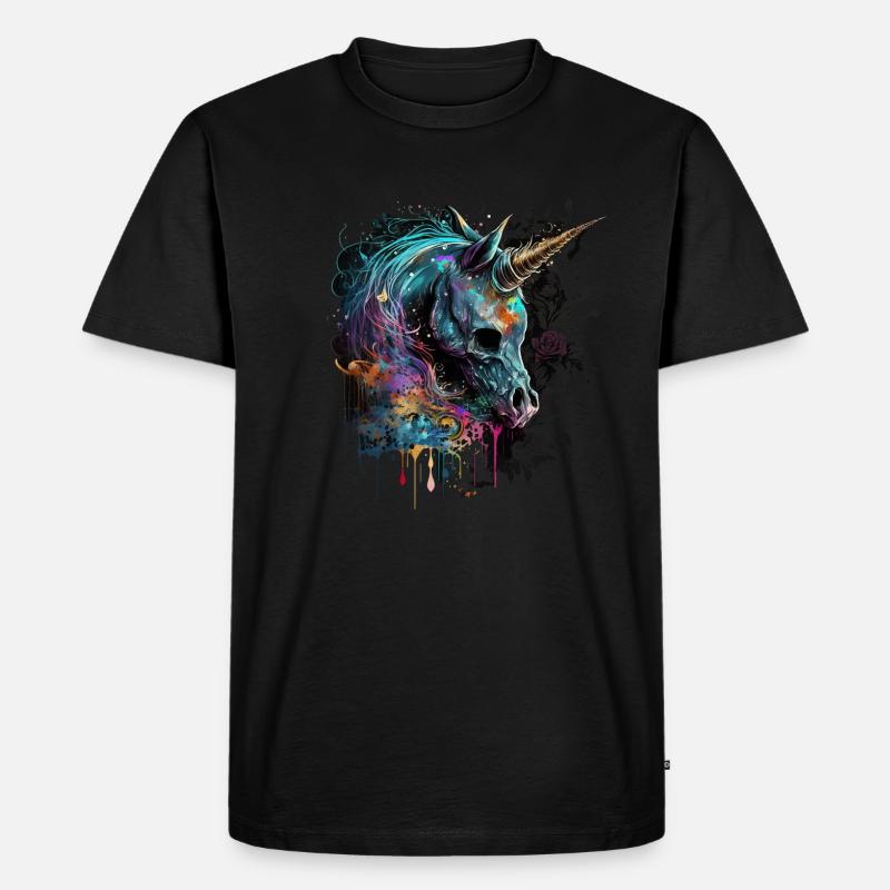 Regenbogen Einhorn - Männer Premium Bio T-Shirt - Schwarz