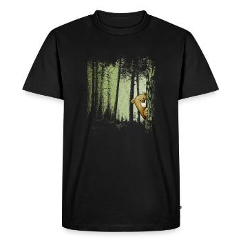 Drôle d’ours comique caché dans la forêt crépuschumable - T-shirt Premium bio Homme - noir - Devant - Nico (187cm)