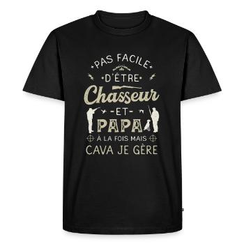 Papa Chasseur Humoristique Chasse Chassé Chasser - T-shirt Premium bio Homme - noir - Devant - Nico (187cm)