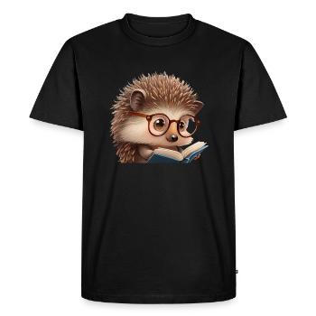 Cute hedgehog reading - Men's Premium Organic T-Shirt - black - Front - Nico (187cm)
