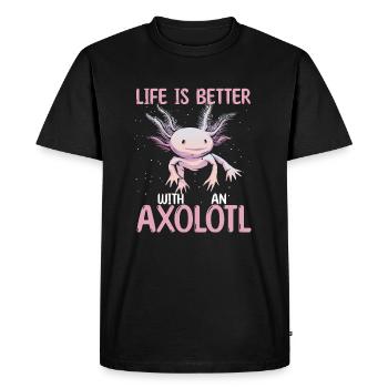 La vie est meilleure avec un axolotl - T-shirt Premium bio Homme - noir - Devant - Nico (187cm)