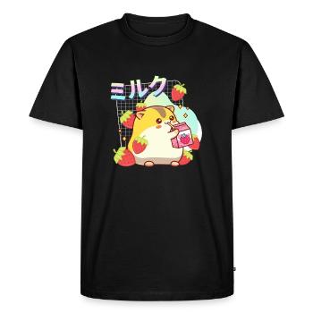 Fraises Milkshake Hamster - T-shirt Premium bio Homme - noir - Devant - Nico (187cm)