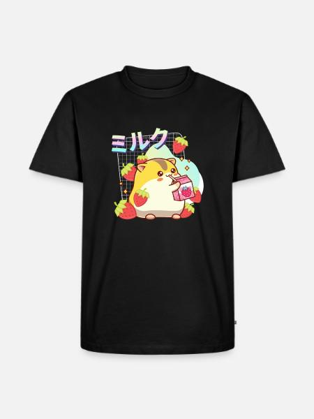 Strawberries Milkshake Hamster - Men's Premium Organic T-Shirt - black
