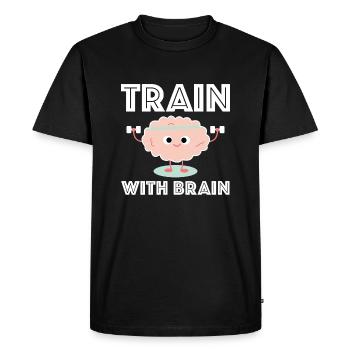 Train with brains | Fitness, Brain, Dumbbell - Men's Premium Organic T-Shirt - black - Front - Nico (187cm)