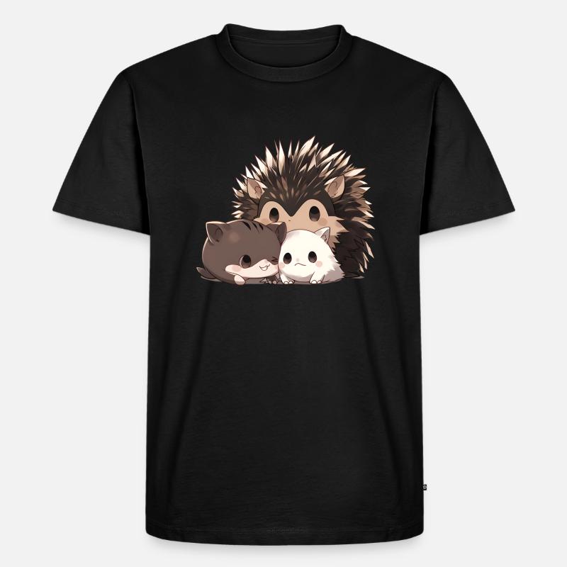 Igel mit Katzen - Männer Premium Bio T-Shirt - Schwarz