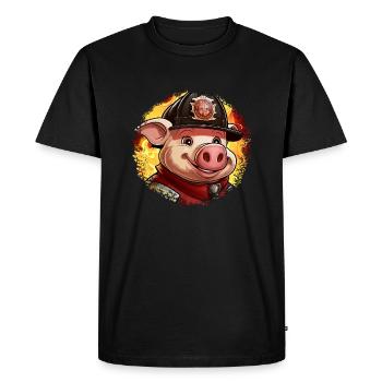 Pigs Fire Brigade / Firefighter Pig - Men's Premium Organic T-Shirt - black - Front - Nico (187cm)