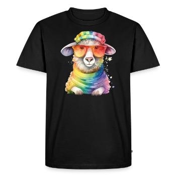 Colorful cool sheep with hat and sunglasses - Men's Premium Organic T-Shirt - black - Front - Nico (187cm)