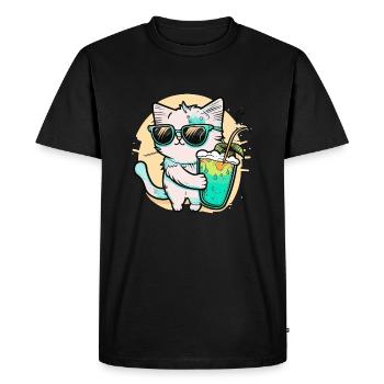 Le chat le plus cool de la plage - T-shirt Premium bio Homme - noir - Devant - Nico (187cm)