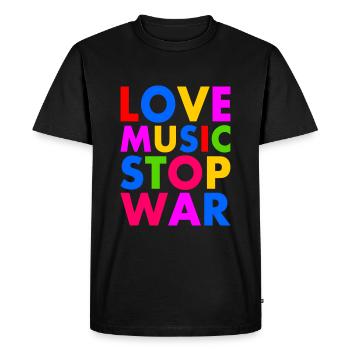 Love music stop war - T-shirt Premium bio Homme - noir - Devant - Nico (187cm)