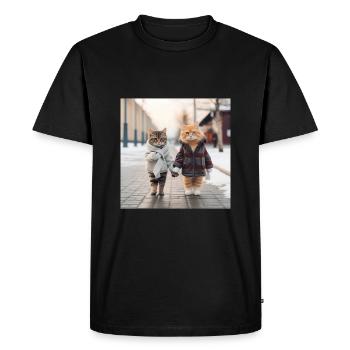Cute Couple Tshirt Funny Cat In Love Pet Matching - Men's Premium Organic T-Shirt - black - Front - Nico (187cm)