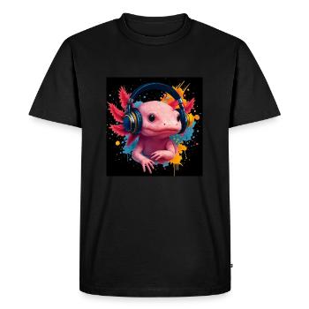 Happy Axolotl dans Music Fever & Colorful Splash - T-shirt Premium bio Homme - noir - Devant - Nico (187cm)