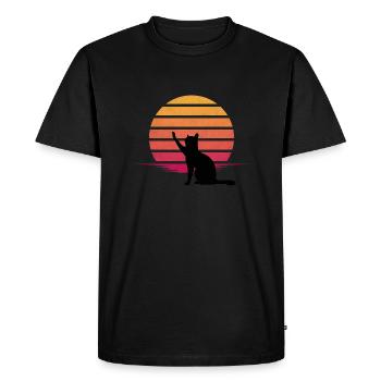 Le chat regarde dans le coucher du soleil - T-shirt Premium bio Homme - noir - Devant - Nico (187cm)