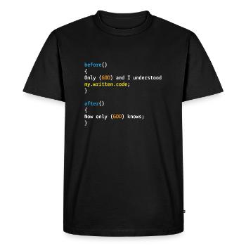 Seuls Dieu et moi comprenons mon code - T-shirt Premium bio Homme - noir - Devant - Nico (187cm)