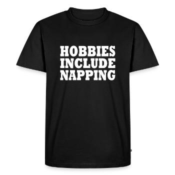 Hobbies include napping - Men's Premium Organic T-Shirt - black - Front - Nico (187cm)