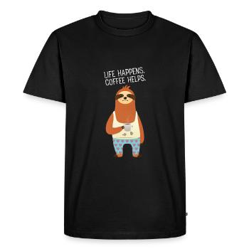 Life Happens - Coffee Helps - Cute Sloth - T-shirt Premium bio Homme - noir - Devant - Nico (187cm)