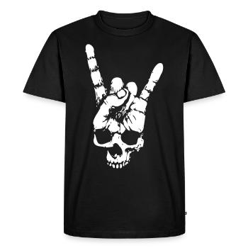 heavy metal skull with devil horns hand - Men's Premium Organic T-Shirt - black - Front - Nico (187cm)
