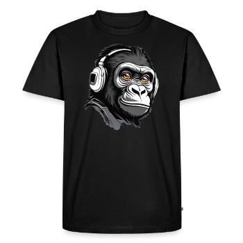 Gorille cool avec des écouteurs - T-shirt Premium bio Homme - noir - Devant - Nico (187cm)