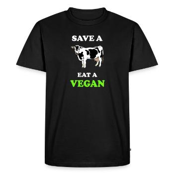 Anti Vegan Save a cow eat a vegan - Men's Premium Organic T-Shirt - black - Front - Nico (187cm)