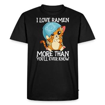 J'aime les ramen plus que vous ne le saurez jamais | chat - T-shirt Premium bio Homme - noir - Devant - Nico (187cm)