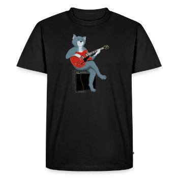 CAT PLAYS THE BLUES - cat playing guitar - Men's Premium Organic T-Shirt - black - Front - Nico (187cm)