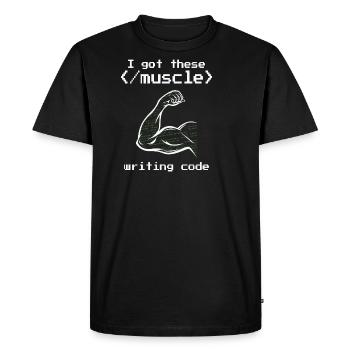 I got these muscle writing code programmer coder - Men's Premium Organic T-Shirt - black - Front - Nico (187cm)