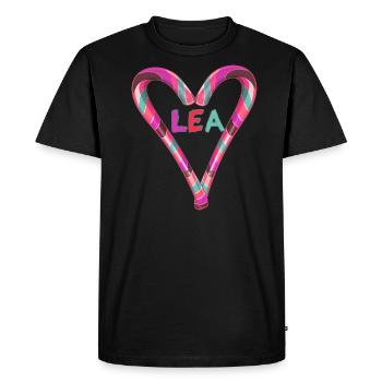 Lea,Nom ,coeur, canne de bonbon, bonbon - T-shirt Premium bio Homme - noir - Devant - Nico (187cm)