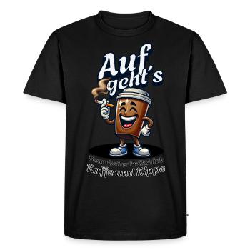 Let's go ́ construction workers, breakfast, coffee and cigarettes - Men's Premium Organic T-Shirt - black - Front - Nico (187cm)