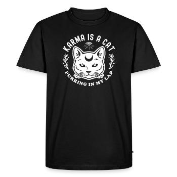 Le karma est un chat qui ronronne sur mes genoux céleste - T-shirt Premium bio Homme - noir - Devant - Nico (187cm)