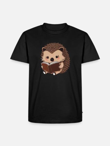 Cute hedgehog reading - Men's Premium Organic T-Shirt - black