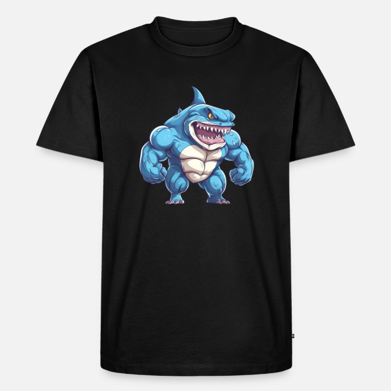 Bodybuilder Hai - Männer Premium Bio T-Shirt - Schwarz