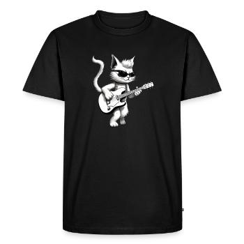 Cat playing guitar - Men's Premium Organic T-Shirt - black - Front - Nico (187cm)