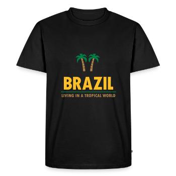 Brazil, living in a tropical world (line, palm trees) - Men's Premium Organic T-Shirt - black - Front - Nico (187cm)