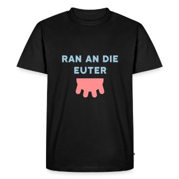 ★ Designfarben änderbar ★ Ran an die Euter, Zitzen - Männer Premium Bio T-Shirt - Schwarz - Vorne - Nico (187cm)