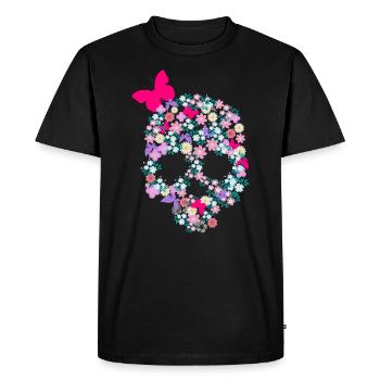 Crâne de crâne de crâne avec papillon à fleurs - T-shirt Premium bio Homme - noir - Devant - Nico (187cm)