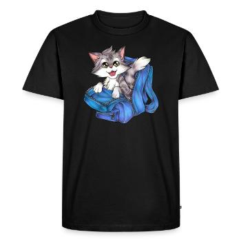 Niedliche Katze in Schulranzen Rucksack Schule - Männer Premium Bio T-Shirt - Schwarz - Vorne - Nico (187cm)