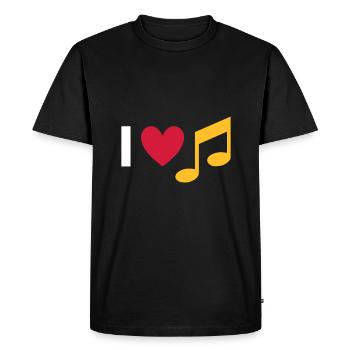 J’aime la musique (cœur, note) - T-shirt Premium bio Homme - noir - Devant - Nico (187cm)